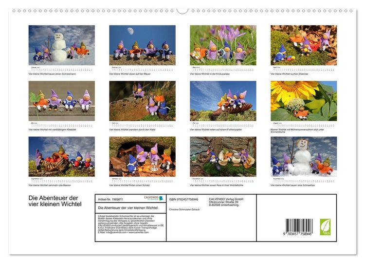 Produktbild: Die Abenteuer der vier kleinen Wichtel (hochwertiger Premium Wandkalender 2026 DIN A2 quer), Kunstdruck in Hochglanz