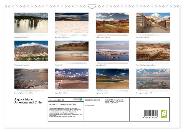 Produktbild: A quick trip to Argentina and Chile (Wall Calendar 2026 DIN A3 landscape), CALVENDO 12 Month Wall Calendar