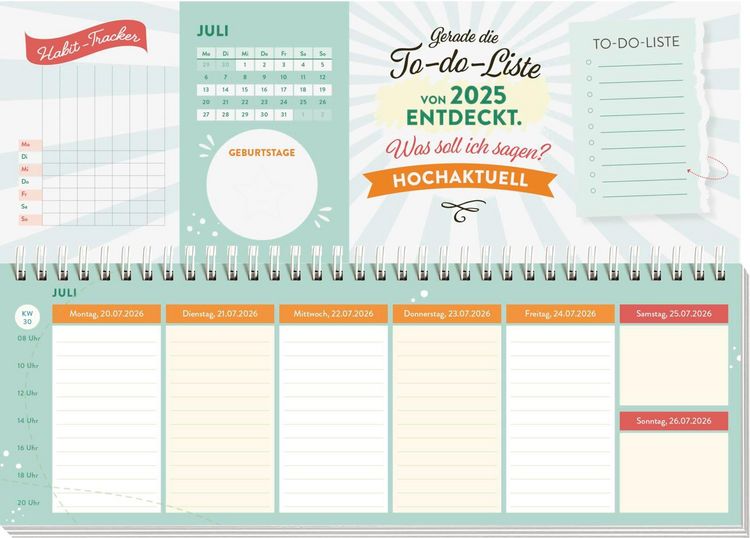 SKYDUE Tischkalender 2025-2026 - 18 Monate Wochenkalender 29,7x11,7cm