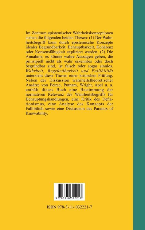 Produktbild: Wahrheit, Begr&uuml;ndbarkeit und Fallibilit&auml;t