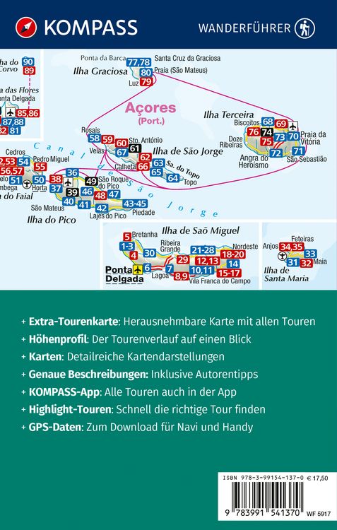 Produktbild: KOMPASS Wanderf&uuml;hrer Azoren, 90 Touren mit Extra-Tourenkarte