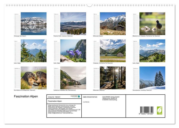 Produktbild: Faszination Alpen (hochwertiger Premium Wandkalender 2026 DIN A2 quer), Kunstdruck in Hochglanz