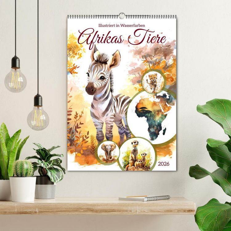 Produktbild: Afrikas Tiere - Illustriert in Wasserfarben (Wandkalender 2026 DIN A2 hoch), CALVENDO Monatskalender