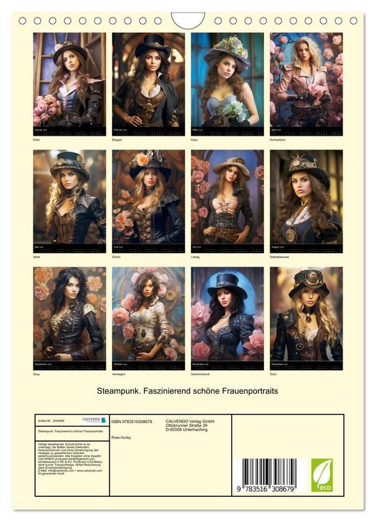 Produktbild: Steampunk. Faszinierend sch&ouml;ne Frauenportraits (Wandkalender 2026 DIN A4 hoch), CALVENDO Monatskalender