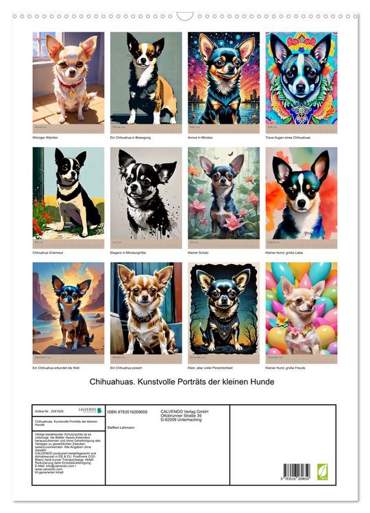 Produktbild: Chihuahuas. Kunstvolle Portr&auml;ts der kleinen Hunde (Wandkalender 2026 DIN A2 hoch), CALVENDO Monatskalender