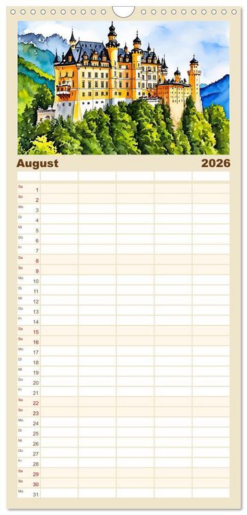 Produktbild: Familienplaner 2026 - M&auml;rchenschl&ouml;sser und Burgen mit 5 Spalten (Wandkalender, 21 x 45 cm) CALVENDO