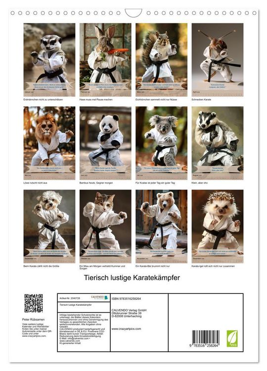 Produktbild: Tierisch lustige Karatek&auml;mpfer (Wandkalender 2026 DIN A3 hoch), CALVENDO Monatskalender