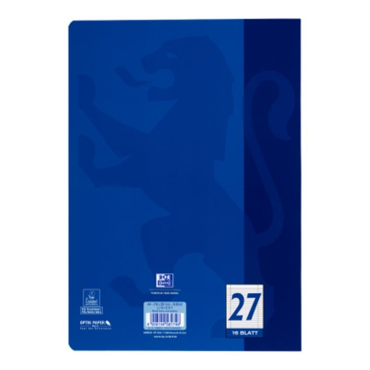 OXFORD Schulheft A4, 16 Blatt, Lineatur 27 (liniert mit Rand links und rechts), 90 g/m²