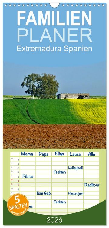 Produktbild: Familienplaner 2026 - Extremadura Spanien mit 5 Spalten (Wandkalender, 21 x 45 cm) CALVENDO