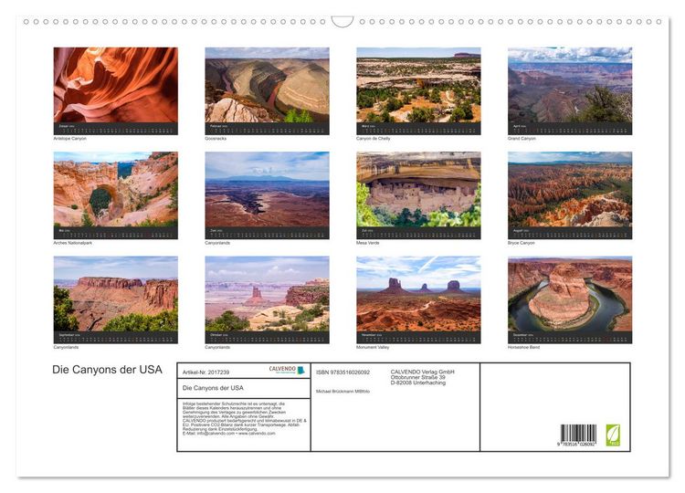 Produktbild: Die Canyons der USA (Wandkalender 2026 DIN A2 quer), CALVENDO Monatskalender