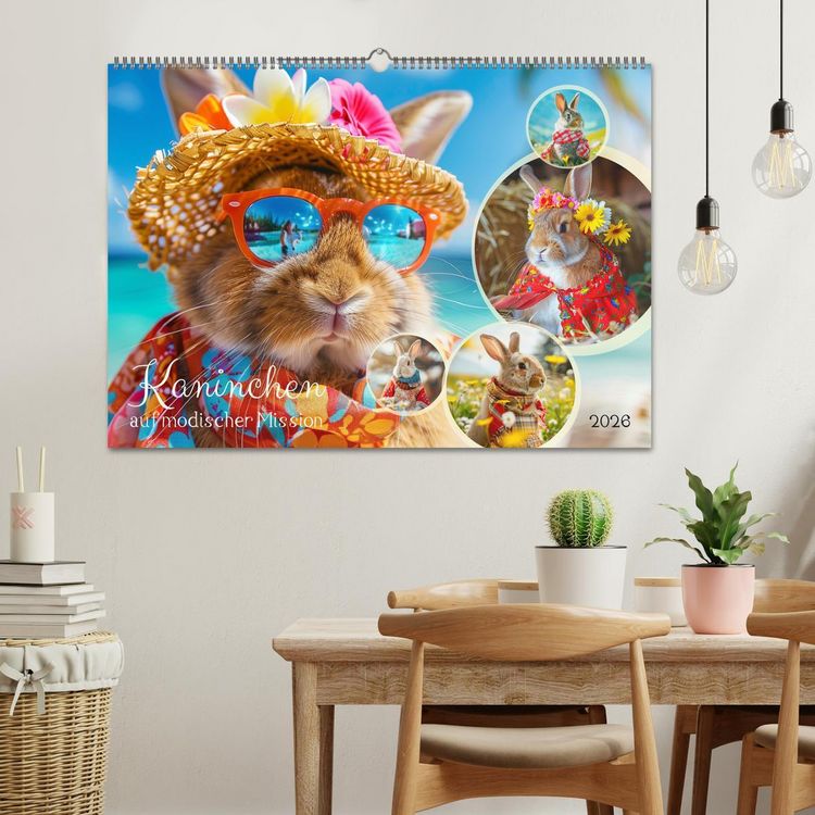 Produktbild: Kaninchen auf modischer Mission (Wandkalender 2026 DIN A2 quer), CALVENDO Monatskalender