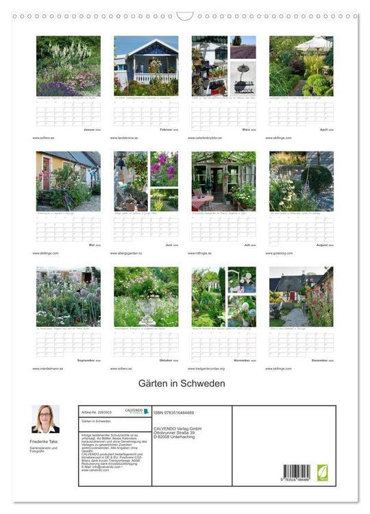 Produktbild: G&auml;rten in Schweden (Wandkalender 2026 DIN A2 hoch), CALVENDO Monatskalender