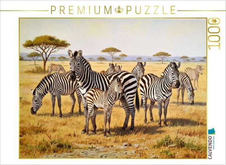 Produktbild: CALVENDO Puzzle Gem&auml;lde einer Herde Zebras mit Nachwuchs | 1000 Teile Lege-Gr&ouml;&szlig;e 64x48cm Foto-Puzzle f&uuml;r gl&uuml;ckliche Stunden