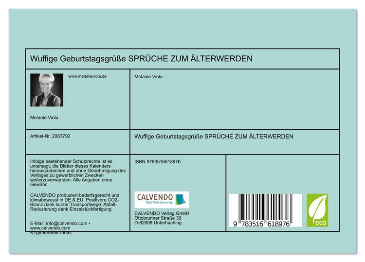 Produktbild: Wuffige Geburtstagsgr&uuml;&szlig;e SPR&Uuml;CHE ZUM &Auml;LTERWERDEN (Tischkalender 2026 DIN A5 quer), CALVENDO Monatskalender