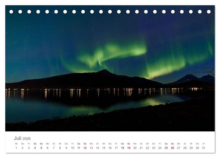 Produktbild: Nordlichter - Magische N&auml;chte in Skandinavien (Tischkalender 2026 DIN A5 quer), CALVENDO Monatskalender