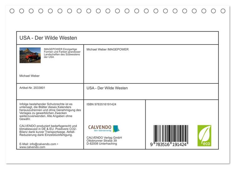 Produktbild: USA - Der Wilde Westen (Tischkalender 2026 DIN A5 quer), CALVENDO Monatskalender