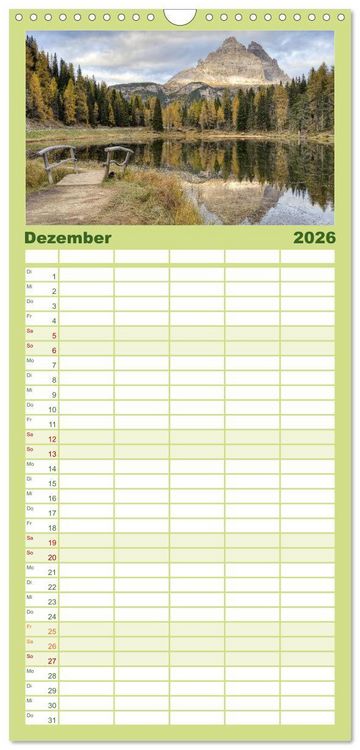 Produktbild: Familienplaner 2026 - Faszination Dolomiten mit 5 Spalten (Wandkalender, 21 x 45 cm) CALVENDO