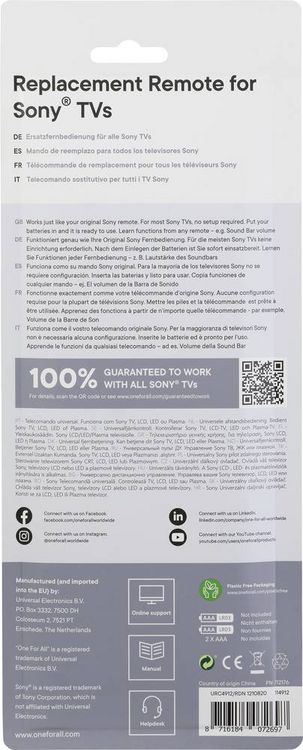 Produktbild: One For All Sony 2.0 Sony Fernbedienung Schwarz