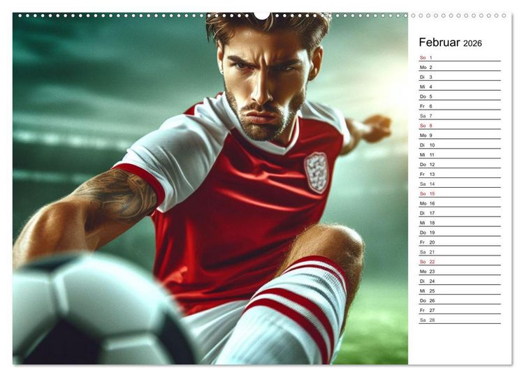 Produktbild: Fu&szlig;ball Highlights - Von der KI geschaffene Spielmomente (hochwertiger Premium Wandkalender 2026 DIN A2 quer), Kunstdruck in Hochglanz