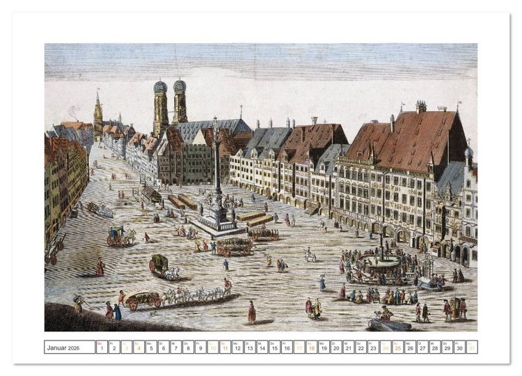 Produktbild: M&uuml;nchen: In alten Stichen und Zeichnungen (hochwertiger Premium Wandkalender 2026 DIN A2 quer), Kunstdruck in Hochglanz