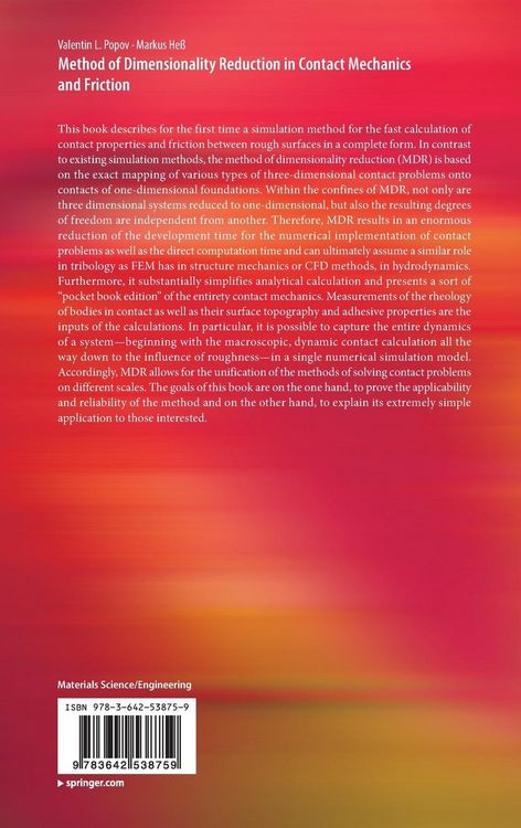 Produktbild: Method of Dimensionality Reduction in Contact Mechanics and Friction