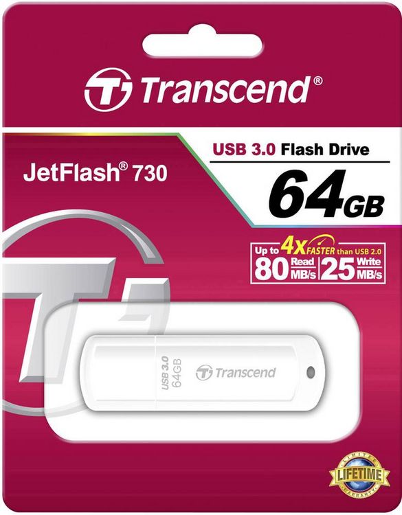 Produktbild: Transcend JetFlash&reg; 730 USB-Stick 64 GB Wei&szlig; TS64GJF730 USB-A (USB 3.2 Gen 1)