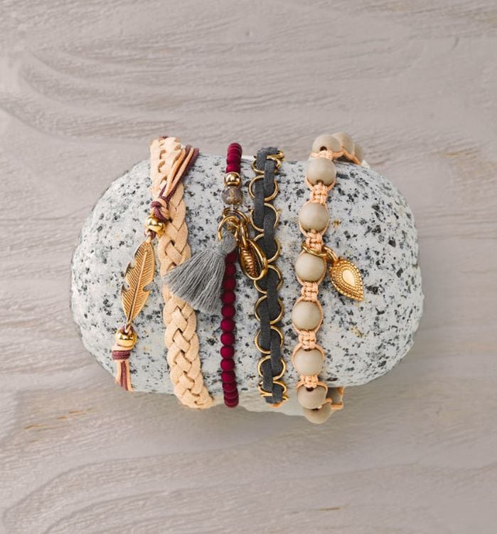 Produktbild: Boho-Schmuckset Love & Peace (Dunkelrot/Grau)