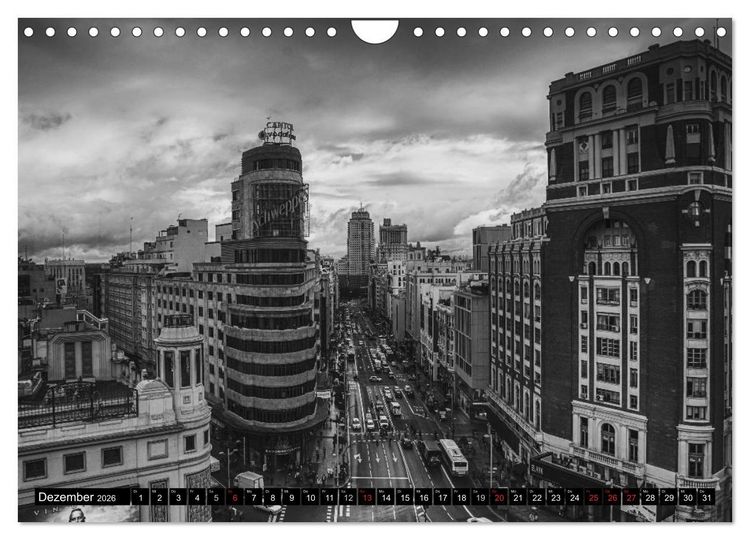 Produktbild: Madrid - Schwarz-Wei&szlig; Impressionen (Wandkalender 2026 DIN A4 quer), CALVENDO Monatskalender