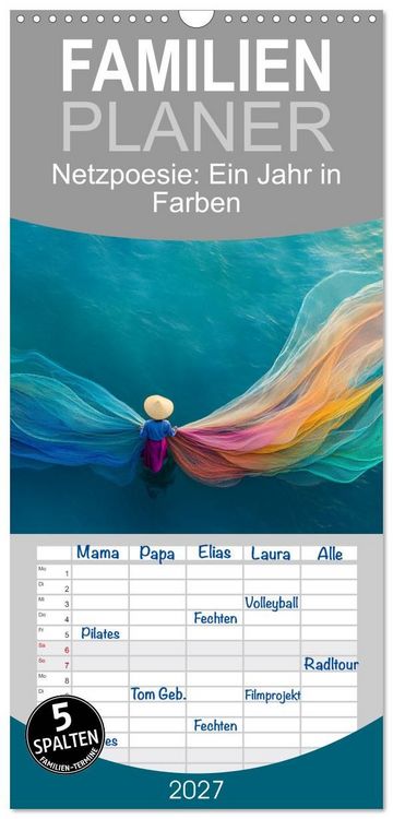 Produktbild: Familienplaner 2027 - Netzpoesie: Ein Jahr in Farben mit 5 Spalten (Wandkalender, 21 x 45 cm) CALVENDO