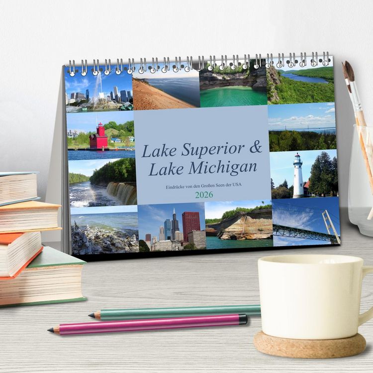 Produktbild: Lake Superior & Lake Michigan (Tischkalender 2026 DIN A5 quer), CALVENDO Monatskalender