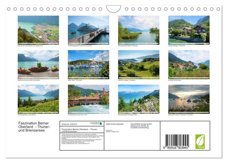 Produktbild: Faszination Berner Oberland - Thuner- und Brienzersee (Wandkalender 2027 DIN A4 quer), CALVENDO Monatskalender