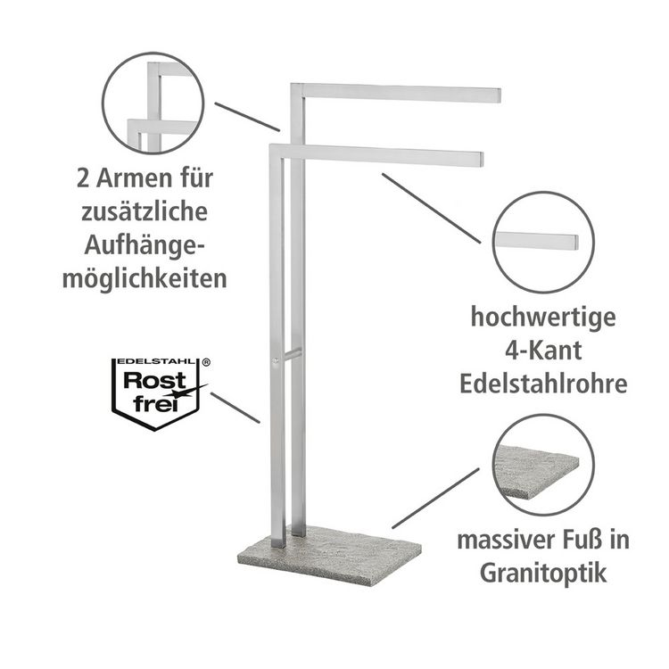 Produktbild: Handtuchst&auml;nder Mod. Granit mit 2 Armen Edelstahl, Kleiderst&auml;nder, rostfrei