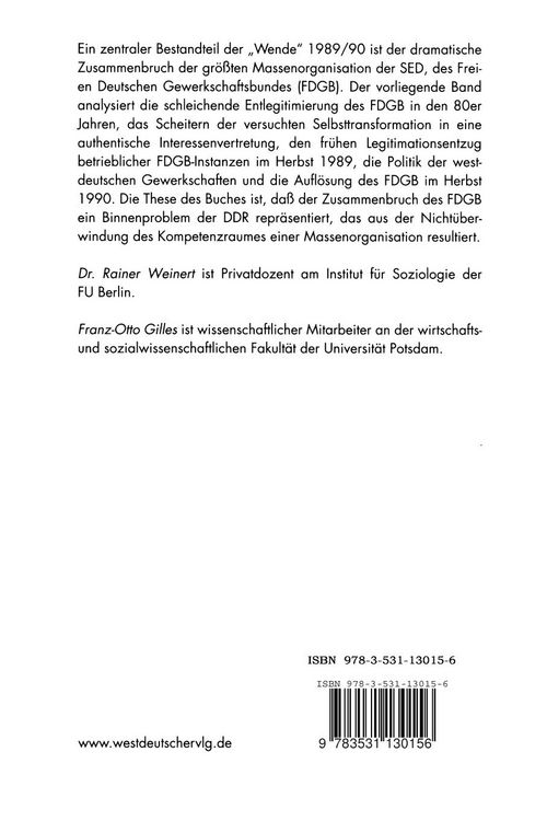 Produktbild: Der Zusammenbruch des Freien Deutschen Gewerkschaftsbundes (FDGB)