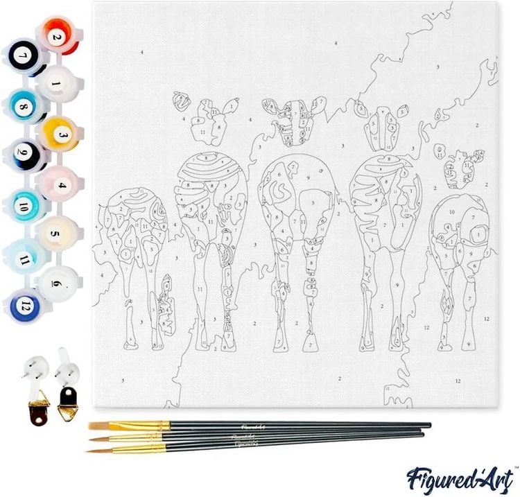 Produktbild: FiguredArt SFA090-Y - Mini Malen nach Zahlen, Zebras von Hinten, Leinwand-Keilrahmen 20x20cm, DIY Bastelset, Paint by Numbers