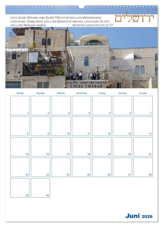 Produktbild: Jerusalem Kalender mit Bibelworten und Planer! (Wandkalender 2026 DIN A2 hoch), CALVENDO Monatskalender