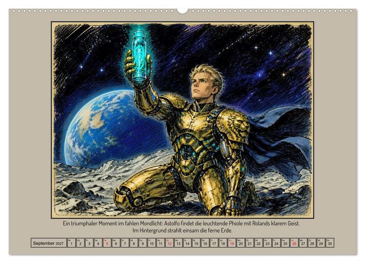 Produktbild: Ritter Roland in der Cyberwelt: Orlando furioso im Cyberpunk-Stil (Wandkalender 2027 DIN A2 quer), CALVENDO Monatskalender