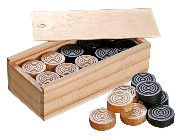 Produktbild: Philos 3052 - Spielsteine f&uuml;r Dame und M&uuml;hle, 30 mm, Holz, 2x20 Spielsteine in Holzbox
