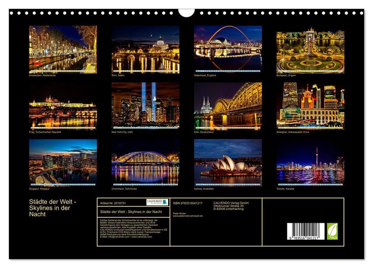 Produktbild: St&auml;dte der Welt - Skylines in der Nacht (Wandkalender 2026 DIN A3 quer), CALVENDO Monatskalender