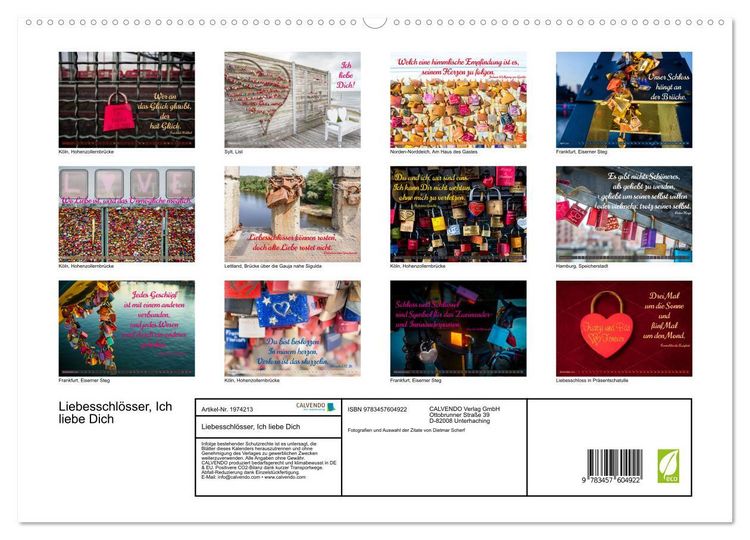 Produktbild: Liebesschl&ouml;sser, Ich liebe Dich (Wandkalender 2026 DIN A2 quer), CALVENDO Monatskalender