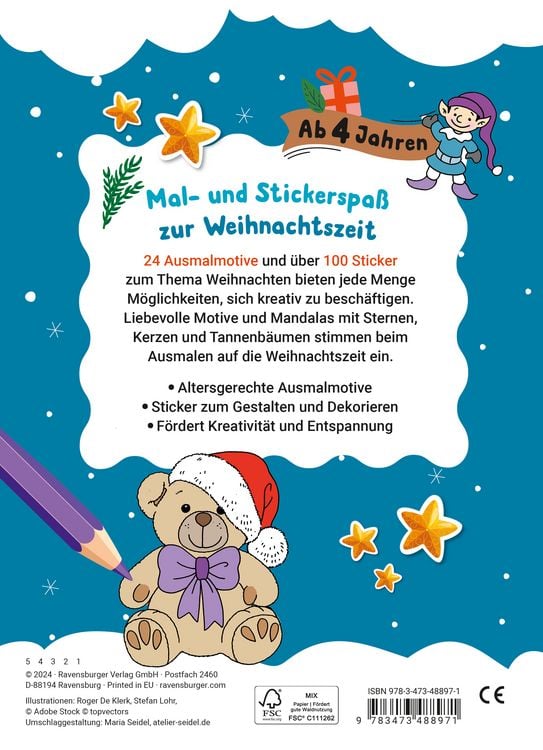 Produktbild: Mein liebstes Weihnachtsmalheft mit Stickern ab 4