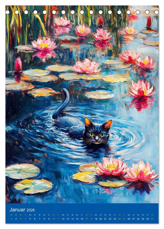 Produktbild: Katzen und Kunst - Samtige Herrscher der impressionistischen G&auml;rten (Tischkalender 2026 DIN A5 hoch), CALVENDO Monatskalender