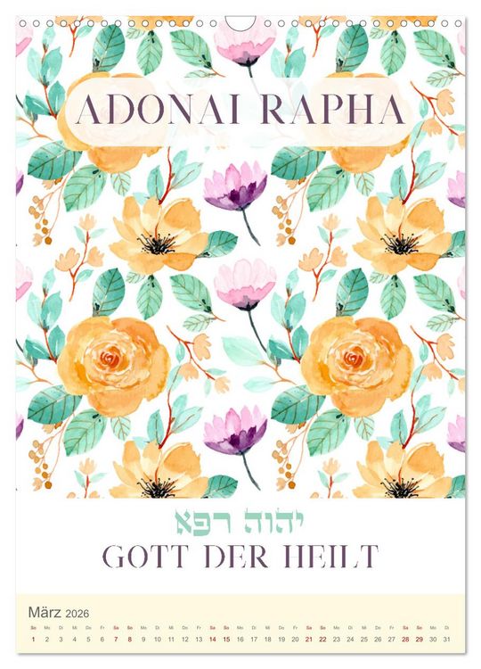 Produktbild: Hebr&auml;ische Namen Gottes aus der Torah (Wandkalender 2026 DIN A3 hoch), CALVENDO Monatskalender