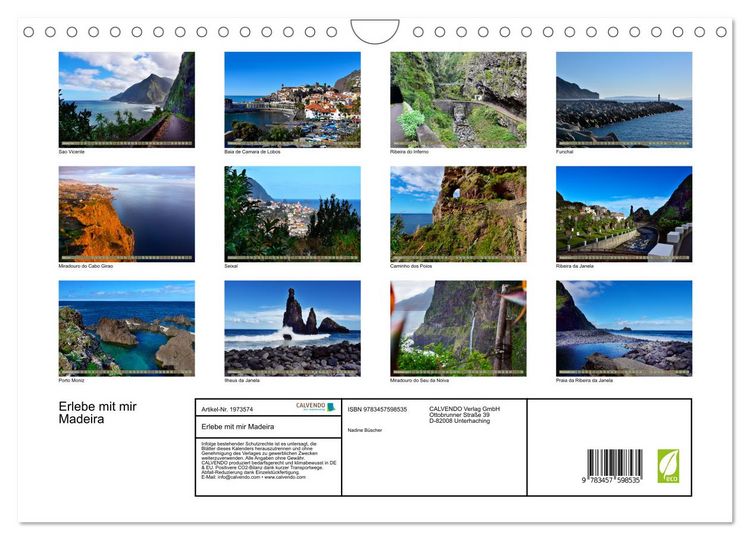 Produktbild: Erlebe mit mir Madeira (Wandkalender 2026 DIN A4 quer), CALVENDO Monatskalender