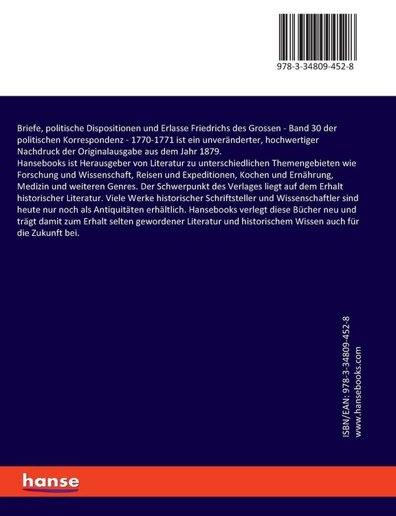 Produktbild: Briefe, politische Dispositionen und Erlasse Friedrichs des Grossen