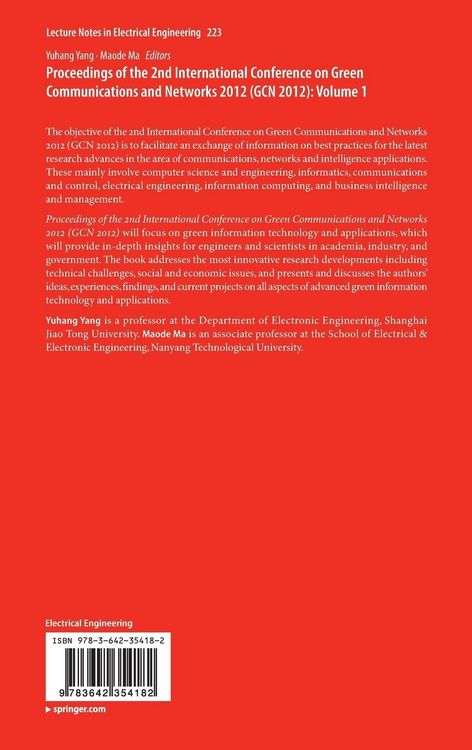 Produktbild: Proceedings of the 2nd International Conference on Green Communications and Networks 2012 (GCN 2012): Volume 1