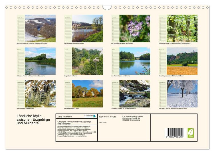 Produktbild: L&auml;ndliche Idylle zwischen Erzgebirge und Muldental (Wandkalender 2026 DIN A3 quer), CALVENDO Monatskalender