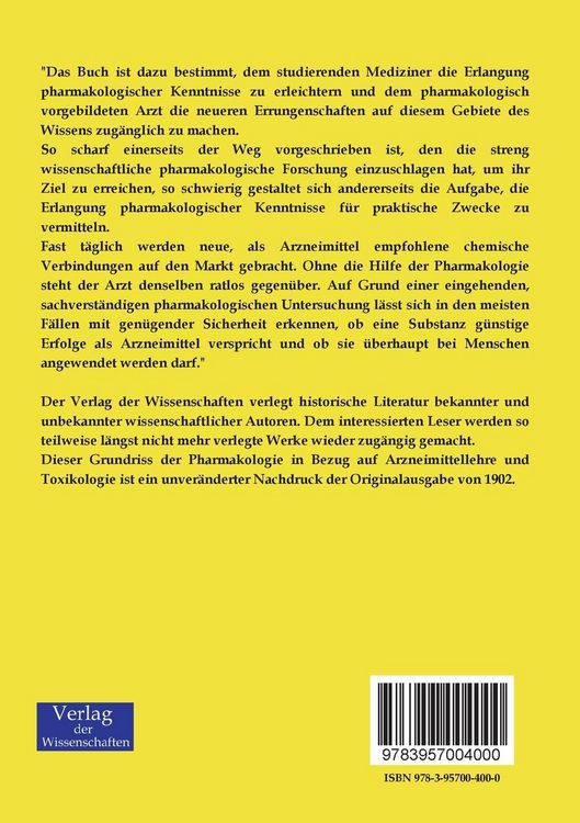 Produktbild: Grundriss der Pharmakologie in Bezug auf Arzneimittellehre und Toxikologie