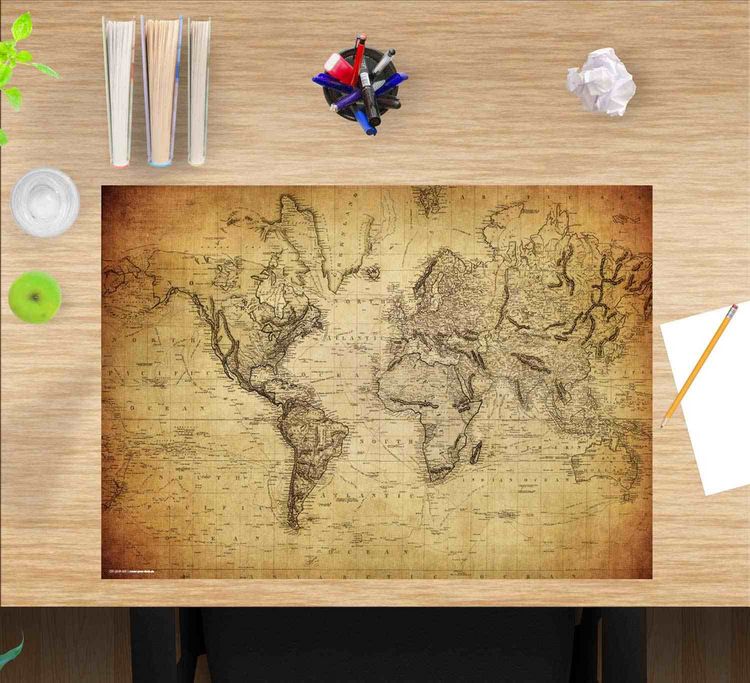 Produktbild: Cover-your-desk Schreibtischunterlage f&uuml;r Kinder und Erwachsene Weltkarte vintage, aus hochwertigem Vinyl , 60 x 40 cm