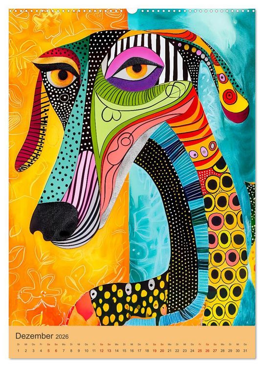 Produktbild: Pop-Art Hunde - Moderne, verr&uuml;ckte Hundeportr&auml;ts (Wandkalender 2026 DIN A2 hoch), CALVENDO Monatskalender