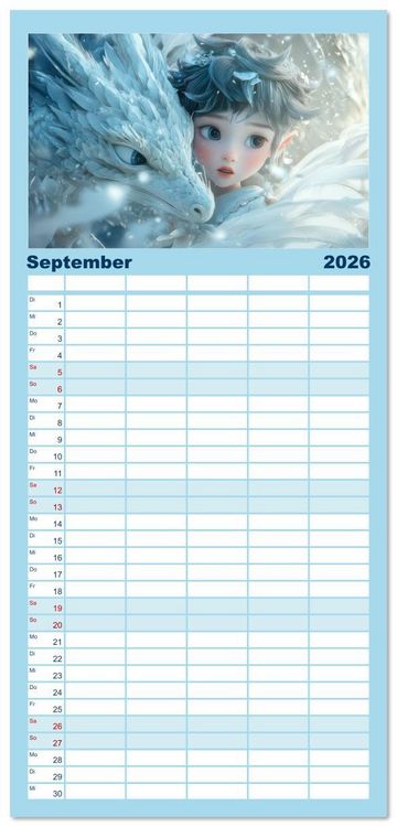 Produktbild: Familienplaner 2026 - Winterliche Fantasie Anim&eacute; mit 5 Spalten (Wandkalender, 21 x 45 cm) CALVENDO